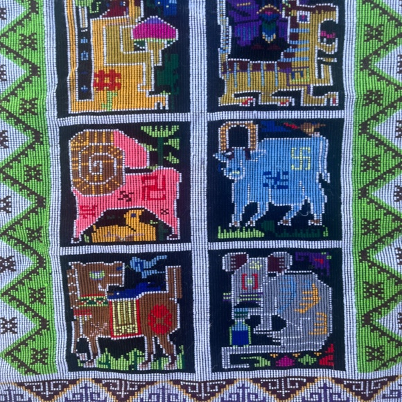 Chinese Zodiac Wall Hanging Bright Rainbow Textile Art Handmade VIntage - Picture 12 of 14